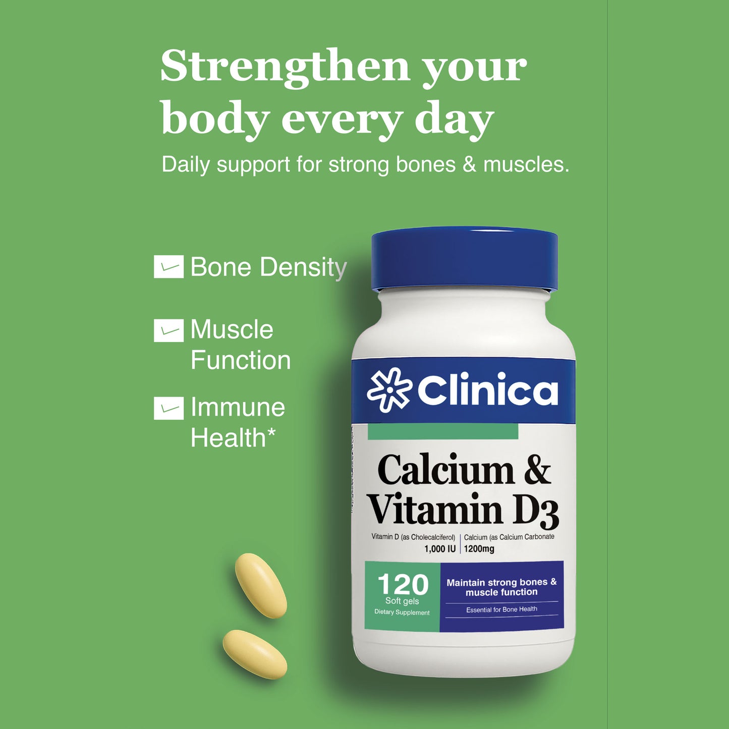 Calcium & Vitamin D3 – Calcium Carbonate 1200 mg – 120 Softgels