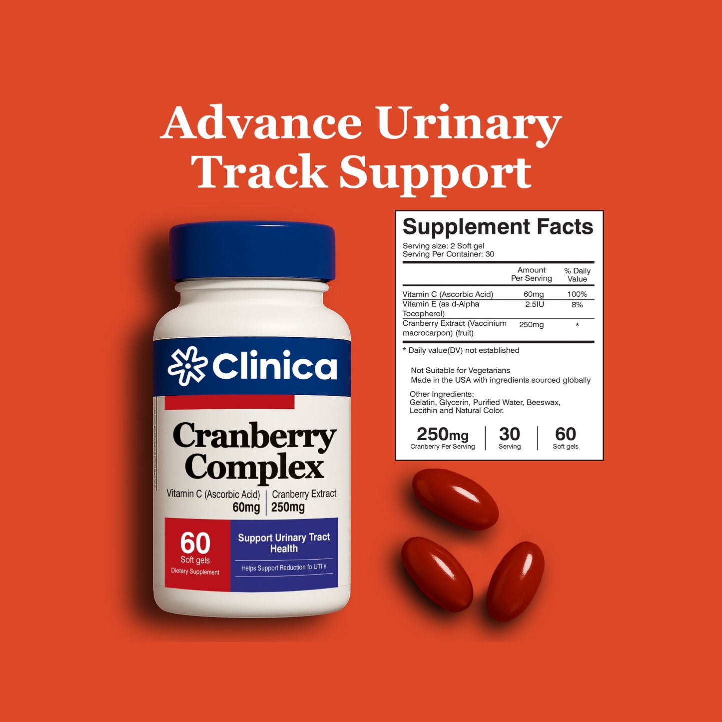 Cranberry Complex – Cranberry Extract 250 mg + Vitamin C 60 mg – 60 Softgels