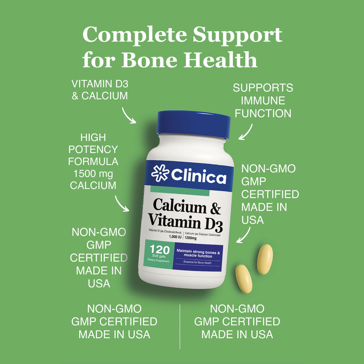 Calcium & Vitamin D3 – Calcium Carbonate 1200 mg – 120 Softgels