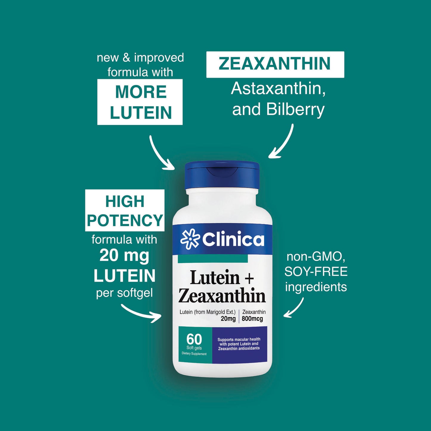 Lutein + Zeaxanthin – Lutein (from Marigold) 20 mg + Zeaxanthin 800 mcg – 60 Softgels