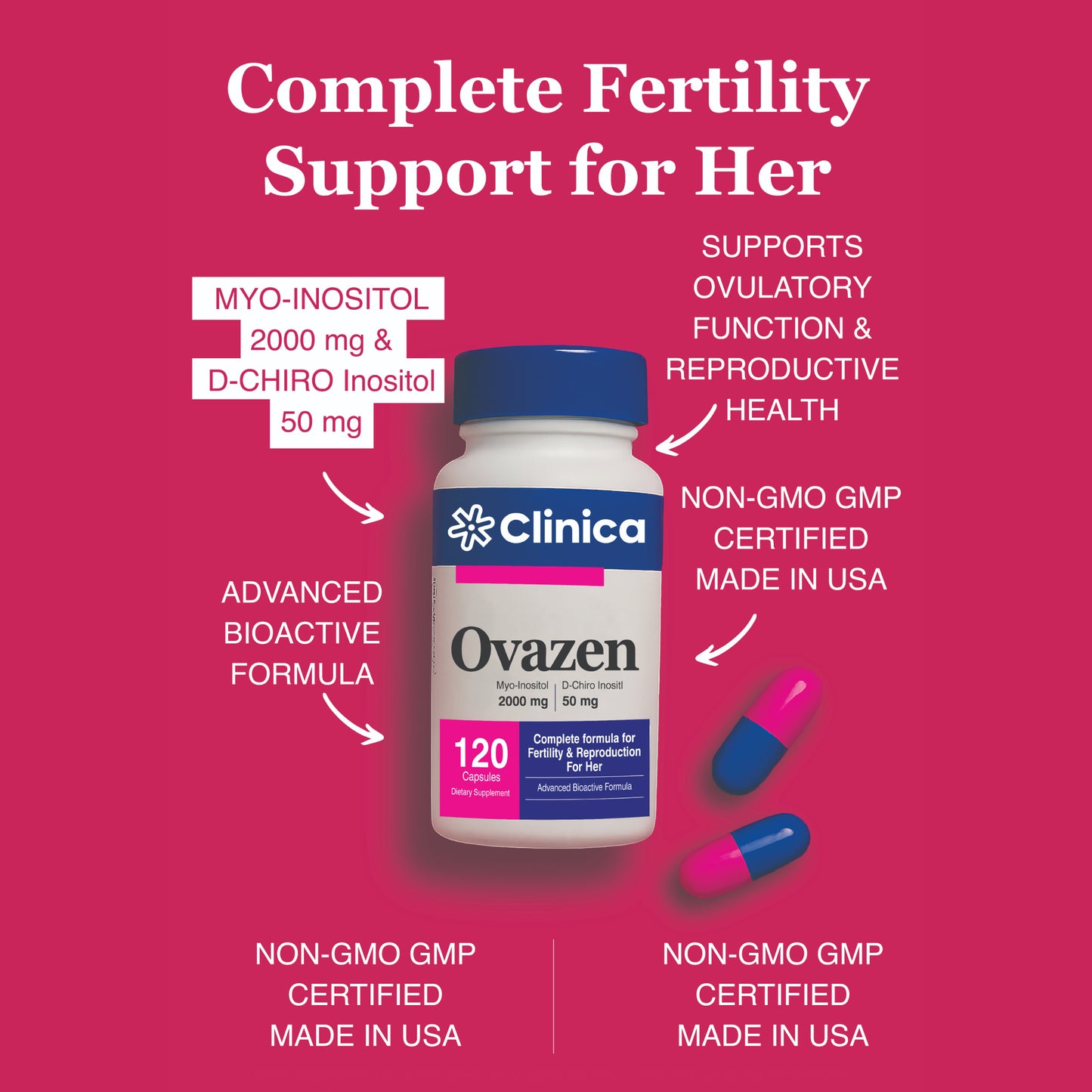 Ovazen – Myo-Inositol 2000 mg + D-Chiro Inositol 50 mg – 120 Capsules