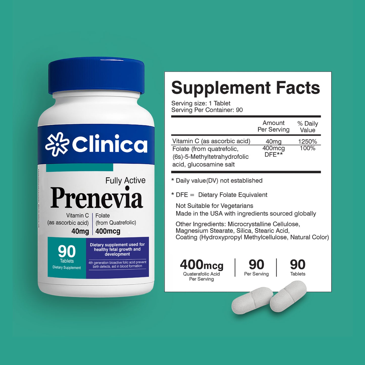 Prenevia – Iron (as Bisglycinate) 28 mg + Folate (Quatrefolic®️) 400 mcg – 90 Softgels