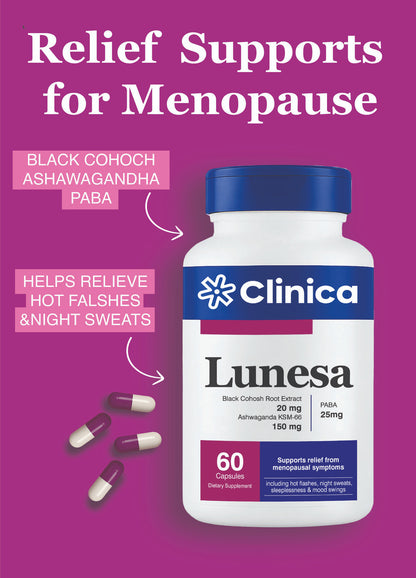 Lunesa – Black Cohosh Root Extract 20 mg + Ashwagandha KSM-66 150 mg + PABA 25 mg – 60 Capsules
