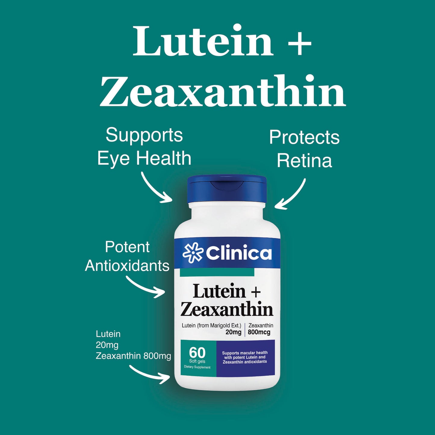 Lutein + Zeaxanthin – Lutein (from Marigold) 20 mg + Zeaxanthin 800 mcg – 60 Softgels