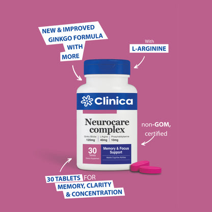 Neurocare Complex – Ginkgo Biloba 120 mg + L-Arginine 40 mg + Phosphatidylserine 10 mg – 30 Tablets