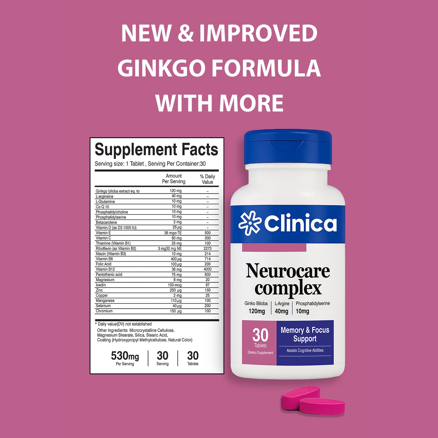 Neurocare Complex – Ginkgo Biloba 120 mg + L-Arginine 40 mg + Phosphatidylserine 10 mg – 30 Tablets