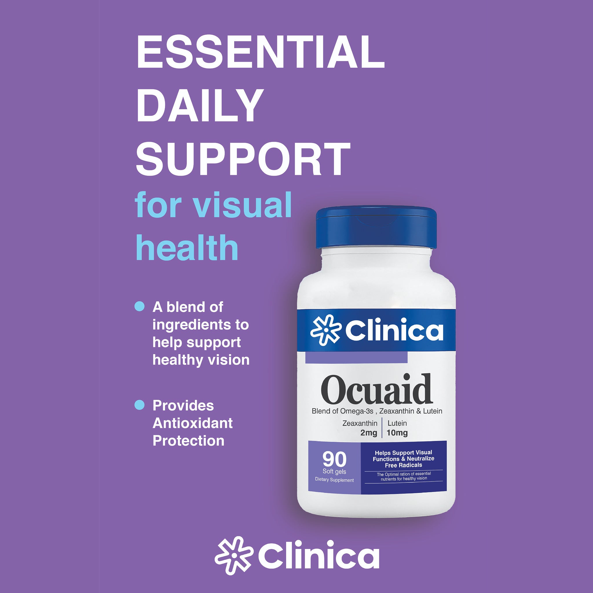 OcuAid – Omega-3 Fatty Acids (EPA 300 mg, DHA 200 mg) + Lutein 10 mg + Zeaxanthin 2 mg – 90 Softgels