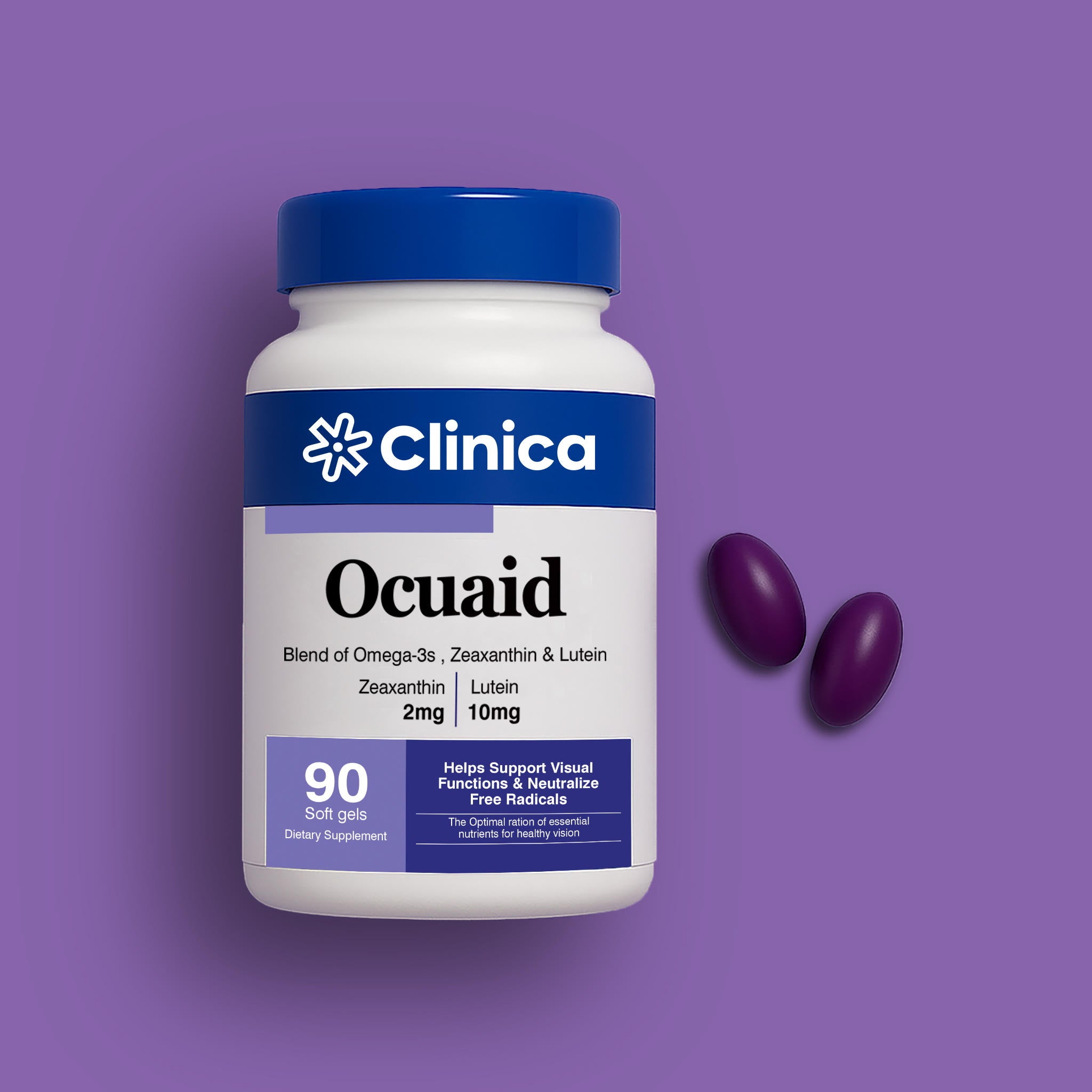 OcuAid – Omega-3 Fatty Acids (EPA 300 mg, DHA 200 mg) + Lutein 10 mg + Zeaxanthin 2 mg – 90 Softgels