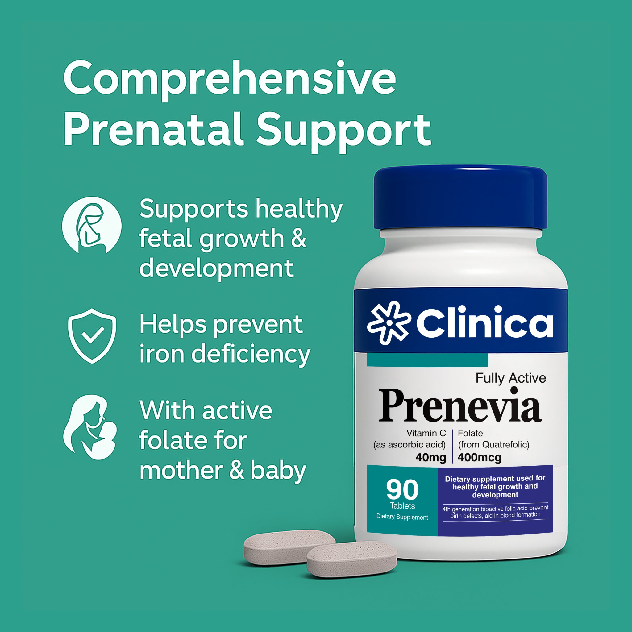 Prenevia – Iron (as Bisglycinate) 28 mg + Folate (Quatrefolic®️) 400 mcg – 90 Softgels