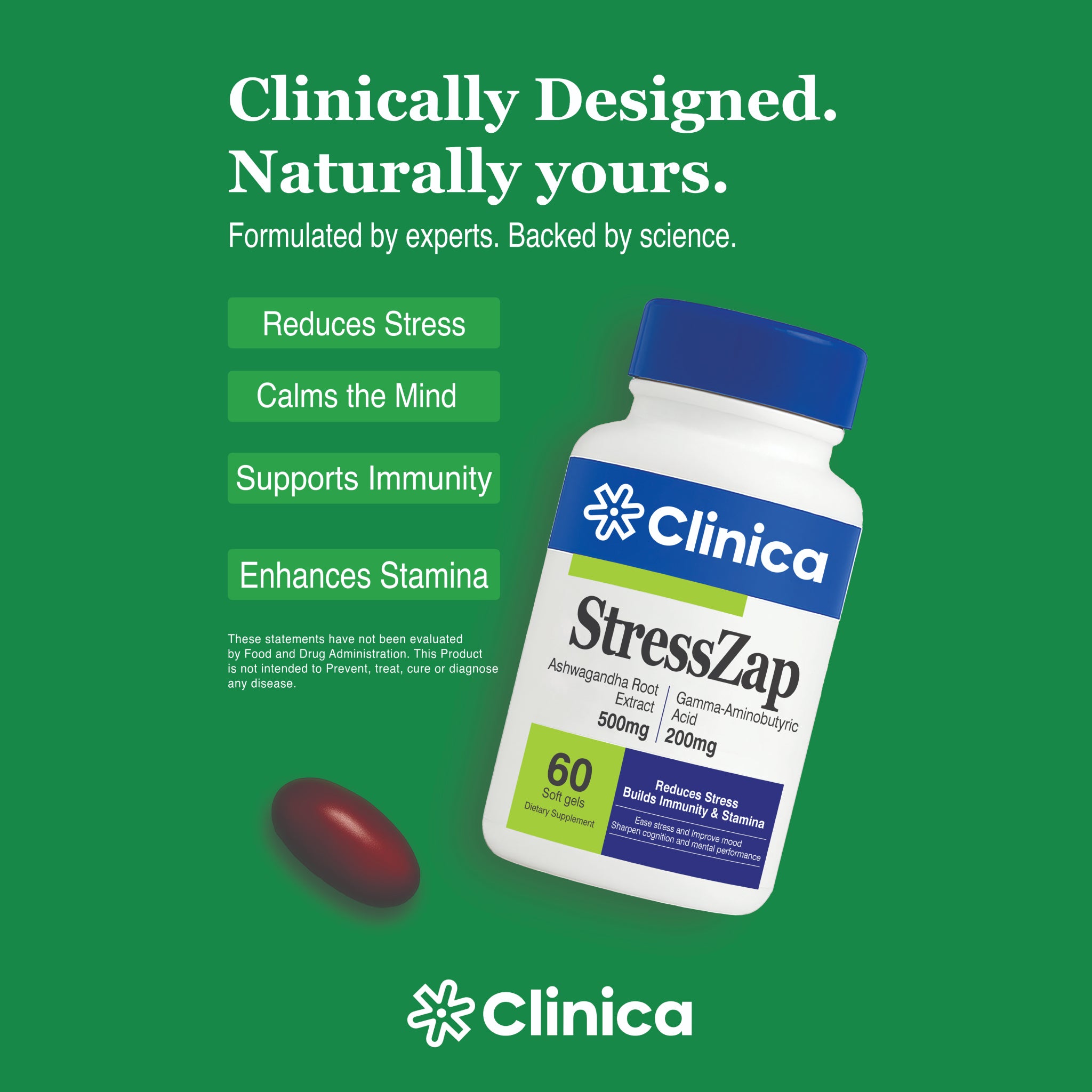 StressZap – Ashwagandha Extract 500 mg + GABA 200 mg + Lemon Balm Extract 140 mg – 60 Softgels