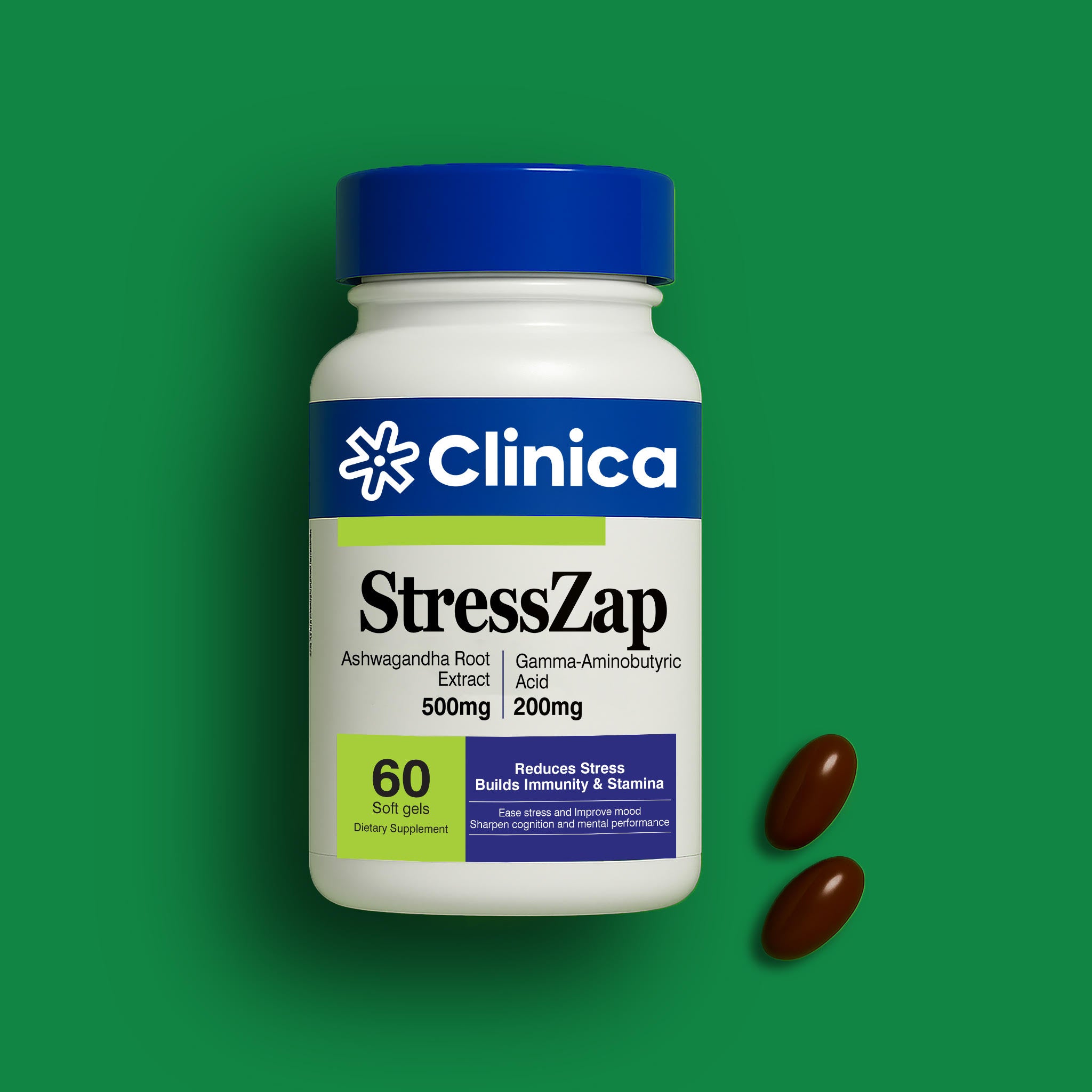 StressZap – Ashwagandha Extract 500 mg + GABA 200 mg + Lemon Balm Extract 140 mg – 60 Softgels